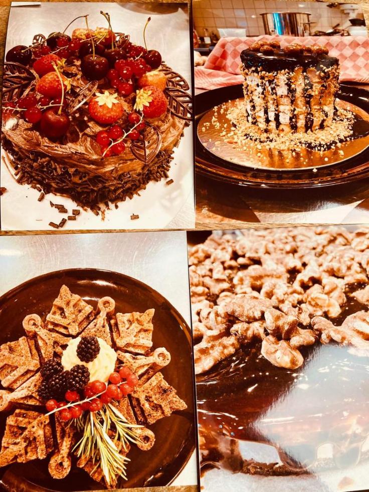 chocolate mudcake, open chocodrip victoriasponge cake, huisgemaakte kerstcake en koffie cheesecake met walnoten